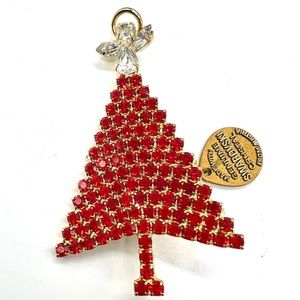 Attruia Vintage Swarovski Red Christmas tree pin with tag attached, unworn
